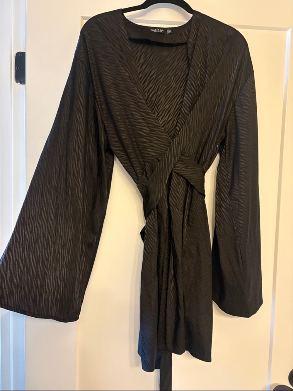 Nasty Gal Black Textured Tie-Front Dress